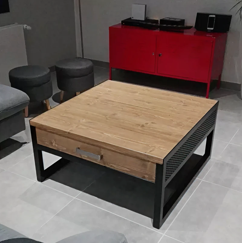 Amfer Meuble Sur Mesure A Orleans Table Basse Avec Tiroir Coloris Chene Moyen